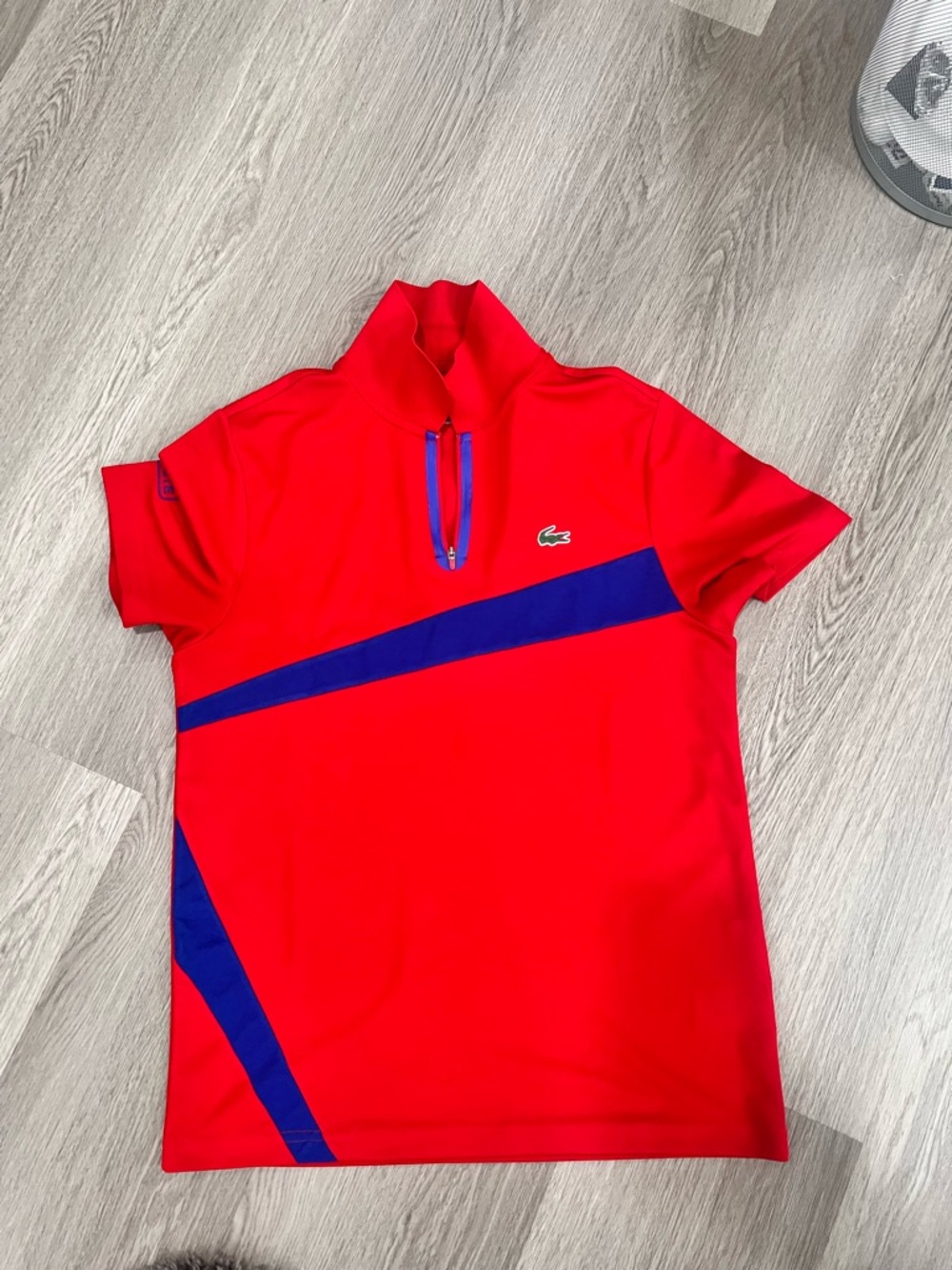 Lacoste Red Short-Sleeve Polo with Blue Accents